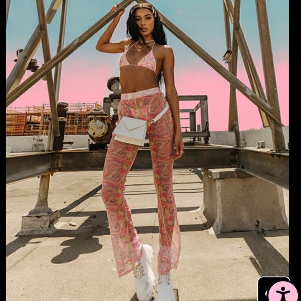 Pink Swirl Print Triangle Bikini and Beach Flares set - Pretty Little thing